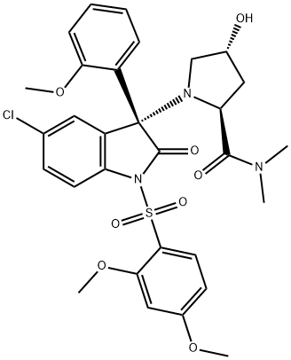 (2S,4R)-1-[(R)-5-CHLORO-1-(2,4-DIMETHOXY-BENZENESULFONYL)-3-(2-METHOXY-PHENYL)-2-OXO-2,3-DIHYDRO-1H-INDOL-3-YL]-4-HYDROXY-PYRROLIDINE-2-CARBOXYLIC ACID DIMETHYLAMIDE Struktur