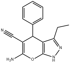 6-AMINO-3-ETHYL-4-PHENYL-1,4-DIHYDROPYRANO[2,3-C]PYRAZOLE-5-CARBONITRILE Struktur