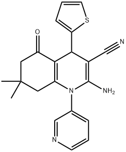 2-amino-7,7-dimethyl-5-oxo-1-(3-pyridinyl)-4-(2-thienyl)-1,4,5,6,7,8-hexahydro-3-quinolinecarbonitrile Struktur