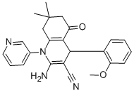 2-amino-4-(2-methoxyphenyl)-7,7-dimethyl-5-oxo-1-(3-pyridinyl)-1,4,5,6,7,8-hexahydro-3-quinolinecarbonitrile Struktur