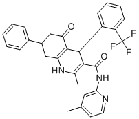 2-methyl-N-(4-methyl-2-pyridinyl)-5-oxo-7-phenyl-4-[2-(trifluoromethyl)phenyl]-1,4,5,6,7,8-hexahydro-3-quinolinecarboxamide Struktur