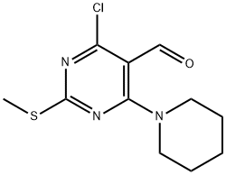 4-CHLORO-2-(METHYLSULFANYL)-6-(1-PIPERIDINYL)-5-PYRIMIDINECARBALDEHYDE Struktur