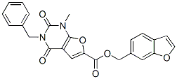 Furo[2,3-d]pyrimidine-6-carboxylic  acid,  1,2,3,4-tetrahydro-1-methyl-2,4-dioxo-3-(phenylmethyl)-,  6-benzofuranylmethyl  ester Struktur