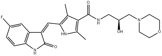 1H-Pyrrole-3-carboxaMide, 5-[(Z)-(5-fluoro-1,2-dihydro-2-oxo-3H-indol-3-ylidene)Methyl]-N-[(2S)-2-hydroxy-3-(4-Morpholinyl)propyl]-2,4-diMethyl- Struktur