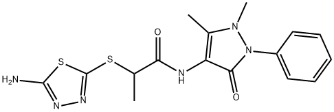 2-(5-Amino-[1,3,4]thiadiazol-2-ylsulfanyl)-N-(1,5-dimethyl-3-oxo-2-phenyl-2,3-dihydro-1H-pyrazol-4-yl)-propionamide Struktur