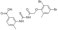 3-[[[[(2,4-DIBROMO-6-METHYLPHENOXY)ACETYL]AMINO]THIOXOMETHYL]AMINO]-4-METHYL-BENZOIC ACID Struktur