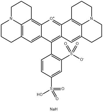 1H,5H,11H,15H-XANTHENO[2,3,4-IJ:5,6,7-I'J']DIQUINOLIZIN-18-IUM, 9-(2,4-DISULFOPHENYL)-2,3,6,7,12,13,16,17-OCTAHYDRO-, INNER SALT, SODIUM SALT Struktur