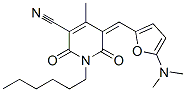 3-Pyridinecarbonitrile,  5-[[5-(dimethylamino)-2-furanyl]methylene]-1-hexyl-1,2,5,6-tetrahydro-4-methyl-2,6-dioxo- Struktur