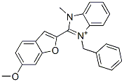 1-Methyl-2-(6-methoxybenzofuran-2-yl)-3-benzyl-1H-benzimidazole-3-ium Struktur