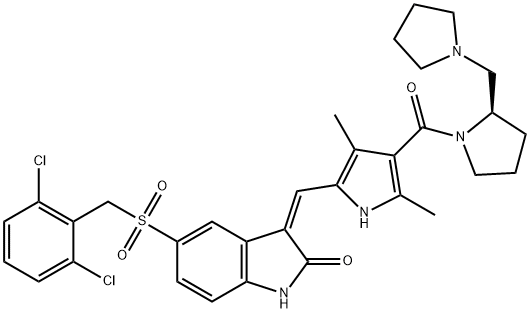 (2R)-1-[[5-[(Z)-[5-[[(2,6-DICHLOROPHENYL)METHYL]SULFONYL]-1,2-DIHYDRO-2-OXO-3H-INDOL-3-YLIDENE]METHYL]-2,4-DIMETHYL-1H-PYRROL-3-YL]CARBONYL]-2-(1-PYRROLIDINYLMETHYL)PYRROLIDINE price.