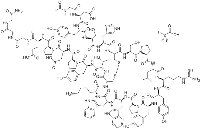 AC-GLY-ASP-TYR-SER-HIS-CYS-SER-PRO-LEU-ARG-TYR-TYR-PRO-TRP-TRP-LYS-CYS-THR-TYR-PRO-ASP-PRO-GLU-GLY-GLY-GLY-NH2, (DISULFIDE BOND) TRIFLUOROACETATE Struktur