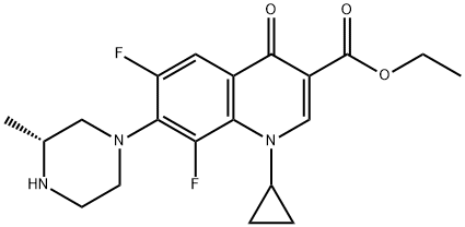 3-Quinolinecarboxylic acid, 1-cyclopropyl-6,8-difluoro-1,4-dihydro-7-[(3R)-3-Methyl-1-piperazinyl]-4-oxo-, ethyl ester Struktur