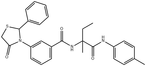 Benzamide, N-[1-methyl-1-[[(4-methylphenyl)amino]carbonyl]propyl]-3-(4-oxo-2-phenyl-3-thiazolidinyl)- (9CI) Struktur