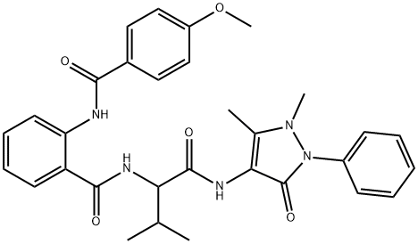 Benzamide, N-[1-[[(2,3-dihydro-1,5-dimethyl-3-oxo-2-phenyl-1H-pyrazol-4-yl)amino]carbonyl]-2-methylpropyl]-2-[(4-methoxybenzoyl)amino]- (9CI) Struktur