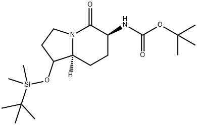 Carbamic acid, [(6S,8aS)-1-[[(1,1-dimethylethyl)dimethylsilyl]oxy]octahydro-5-oxo-6-indolizinyl]-, 1,1-dimethylethyl ester (9CI) Struktur