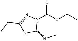 1,3,4-Thiadiazole-3(2H)-carboxylicacid,5-ethyl-2-(methylimino)-,ethylester(9CI) Struktur