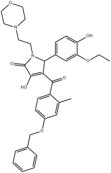 4-[4-(benzyloxy)-2-methylbenzoyl]-5-(3-ethoxy-4-hydroxyphenyl)-3-hydroxy-1-[2-(4-morpholinyl)ethyl]-1,5-dihydro-2H-pyrrol-2-one Struktur