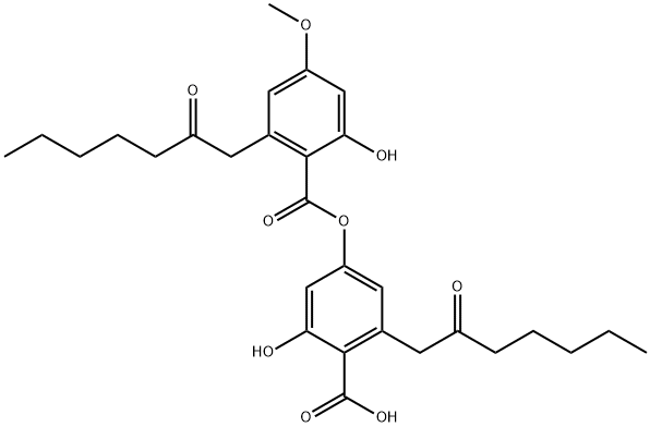 2-Hydroxy-4-[[2-hydroxy-4-methoxy-6-(2-oxoheptyl)benzoyl]oxy]-6-(2-oxoheptyl)benzoic acid Struktur