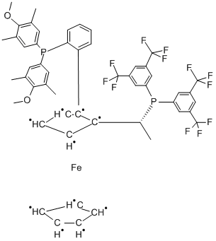 (R)-1-[(R)-2-[2-[BIS(4-METHOXY-3,5-DIMETHYLPHENYL)PHOSPHINO]PHENYL]FERROCENYL]-ETHYLBIS[3,5-BIS(TRIFLUOROMETHYL)PHENYL]PHOSPHINE Struktur