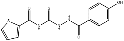 N-{[2-(4-hydroxybenzoyl)hydrazino]carbothioyl}-2-thiophenecarboxamide Struktur