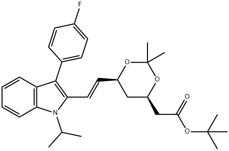 (4R,6S)-6-[(1E)-2-[3-(4-Fluorophenyl)-1-(1-methylethyl)-1H-indol-2-yl]ethenyl]-2,2-dimethyl-1,3-dioxane-4-acetic Acid 1,1-Dimethylethyl Ester Struktur