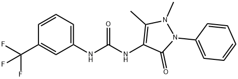 N-(1,5-dimethyl-3-oxo-2-phenyl-2,3-dihydro-1H-pyrazol-4-yl)-N'-[3-(trifluoromethyl)phenyl]urea Struktur