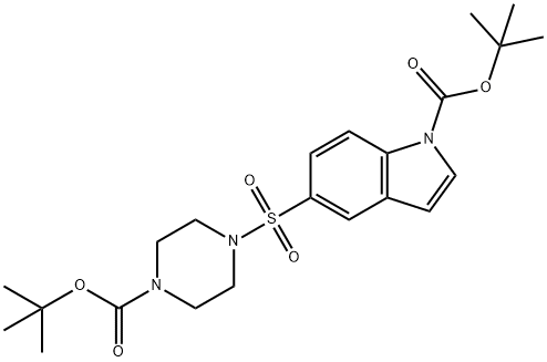 1H-Indole-1-carboxylic acid, 5-[[4-[(1,1-diMethylethoxy)carbonyl]-1-piperazinyl]sulfonyl]-, 1,1-diMethylethyl ester Struktur