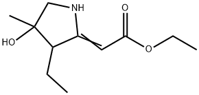 Acetic acid, (3-ethyl-4-hydroxy-4-methyl-2-pyrrolidinylidene)-, ethyl ester (9CI) Struktur