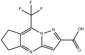 8-(trifluoromethyl)-6,7-dihydro-5H-cyclopenta[d]pyrazolo[1,5-a]pyrimidine-2-carboxylic acid(SALTDATA: FREE) Struktur