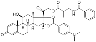 21-[3-(Benzoylamino)-2-methyl-1-oxopropoxy]-16,17-[[[4-(dimethylamino)phenyl]methylene]bis(oxy)]-9-fluoro-11-hydroxypregna-1,4-diene-3,20-dione Struktur