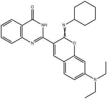 2-[2-(cyclohexylimino)-7-(diethylamino)-2H-1-benzopyran-3-yl]quinazolin-4(1H)-one  Struktur