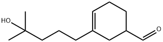 3-(4-hydroxy-4-methylpentyl)cyclohex-3-ene-1-carbaldehyde Struktur