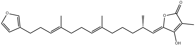 3-Methyl-4-hydroxy-5-[(1Z,6E,10E)-2,6,10-trimethyl-13-(3-furyl)-6,10-tridecadiene-1-ylidene]furan-2(5H)-one Struktur