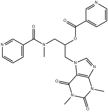 1,3-Dimethyl-7-[2-(nicotinoyloxy)-3-(N-nicotinoyl-N-methylamino)propyl]-1H-purine-2,6(3H,7H)-dione Struktur