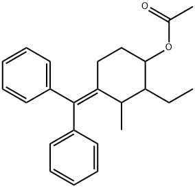 4-(Diphenylmethylene)-2-ethyl-3-methylcyclohexanol acetate Struktur