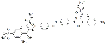 trisodium 5-amino-3-[[4-[[4-[(6-amino-1-hydroxy-3-sulphonato-2-naphthyl)azo]phenyl]azo]phenyl]azo]-4-hydroxynaphthalene-2,7-disulphonate Struktur