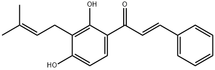 (2E)-1-[2,4-Dihydroxy-3-(3-methyl-2-butenyl)phenyl]-3-phenyl-2-propen-1-one Struktur