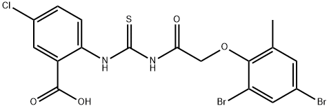 5-CHLORO-2-[[[[(2,4-DIBROMO-6-METHYLPHENOXY)ACETYL]AMINO]THIOXOMETHYL]AMINO]-BENZOIC ACID Struktur