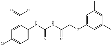 5-CHLORO-2-[[[[(3,5-DIMETHYLPHENOXY)ACETYL]AMINO]THIOXOMETHYL]AMINO]-BENZOIC ACID Struktur