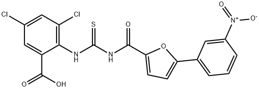 3,5-DICHLORO-2-[[[[[5-(3-NITROPHENYL)-2-FURANYL]CARBONYL]AMINO]THIOXOMETHYL]AMINO]-BENZOIC ACID Struktur