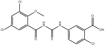 2-CHLORO-5-[[[(3,5-DICHLORO-2-METHOXYBENZOYL)AMINO]THIOXOMETHYL]AMINO]-BENZOIC ACID Struktur