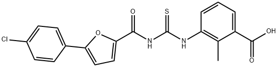 3-[[[[[5-(4-CHLOROPHENYL)-2-FURANYL]CARBONYL]AMINO]THIOXOMETHYL]AMINO]-2-METHYL-BENZOIC ACID Struktur