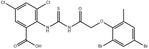 3,5-DICHLORO-2-[[[[(2,4-DIBROMO-6-METHYLPHENOXY)ACETYL]AMINO]THIOXOMETHYL]AMINO]-BENZOIC ACID Struktur