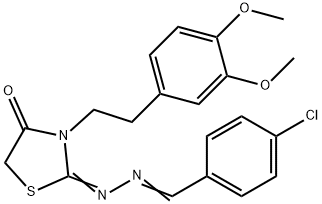 4-Chlorobenzaldehyde [3-[2-(3,4-dimethoxyphenyl)ethyl]-4-oxothiazolidin-2-ylidene]hydrazone Struktur