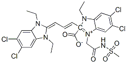 5,6-dichloro-2-[3-(5,6-dichloro-1,3-diethyl-1,3-dihydro-2H-benzimidazol-2-ylidene)prop-1-enyl]-1-ethyl-3-[2-(mesylamino)-2-oxoethyl]-1H-benzimidazolium--ate Struktur