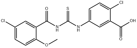 2-CHLORO-5-[[[(5-CHLORO-2-METHOXYBENZOYL)AMINO]THIOXOMETHYL]AMINO]-BENZOIC ACID Struktur