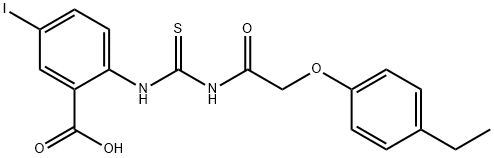 2-[[[[(4-ETHYLPHENOXY)ACETYL]AMINO]THIOXOMETHYL]AMINO]-5-IODO-BENZOIC ACID Struktur