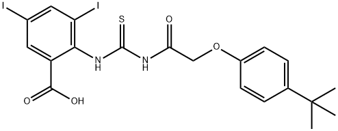 2-[[[[[4-(1,1-DIMETHYLETHYL)PHENOXY]ACETYL]AMINO]THIOXOMETHYL]AMINO]-3,5-DIIODO-BENZOIC ACID Struktur