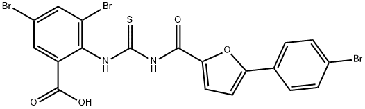 3,5-DIBROMO-2-[[[[[5-(4-BROMOPHENYL)-2-FURANYL]CARBONYL]AMINO]THIOXOMETHYL]AMINO]-BENZOIC ACID Struktur