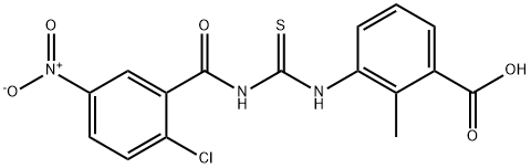 3-[[[(2-CHLORO-5-NITROBENZOYL)AMINO]THIOXOMETHYL]AMINO]-2-METHYL-BENZOIC ACID Struktur